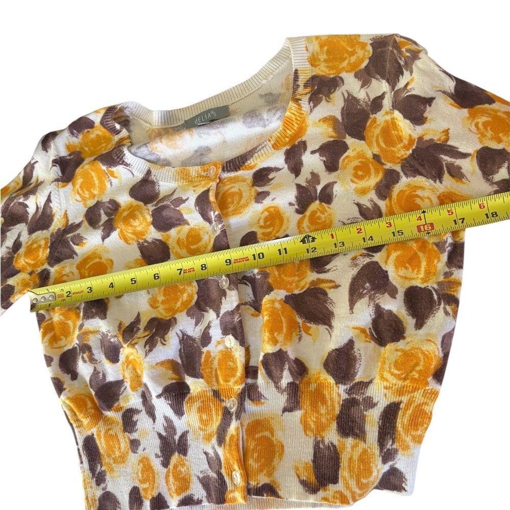 RARE dELiA*s Jolene Watercolor Yellow Brown Roses Cardigan - Sookie Stackhouse - Picture 7 of 9